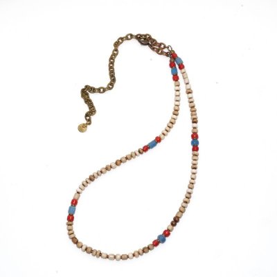 画像2: 【Seed beads】2way Necklace WHITE Brown red x Light blue