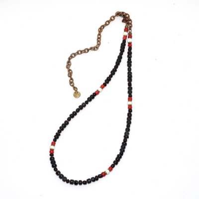 画像2: 【Seed beads】2way Necklace BLACK Brown red x White