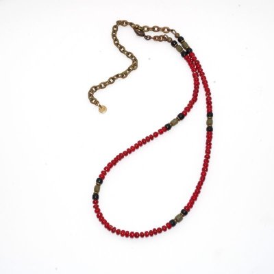 画像2: 【White Hearts】2way Necklace DEEP RED Black x Olive
