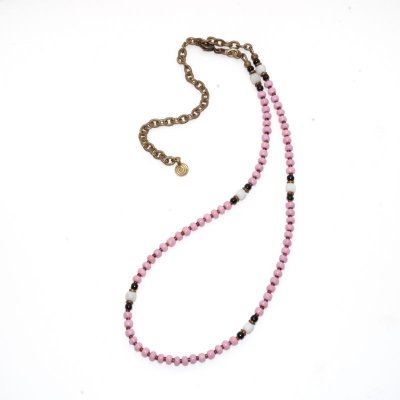 画像2: 【Seed beads】2way Necklace MASAI PINK Black x White