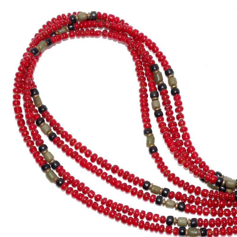 【White Hearts】2way Necklace DEEP RED Black x Olive